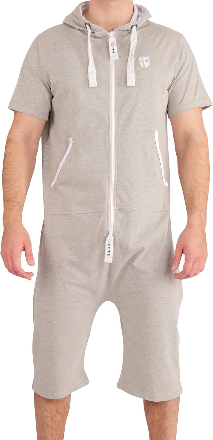 Gennadi Hoppe Herren Sommer Jumpsuit kurz M hell grau, M hell grau