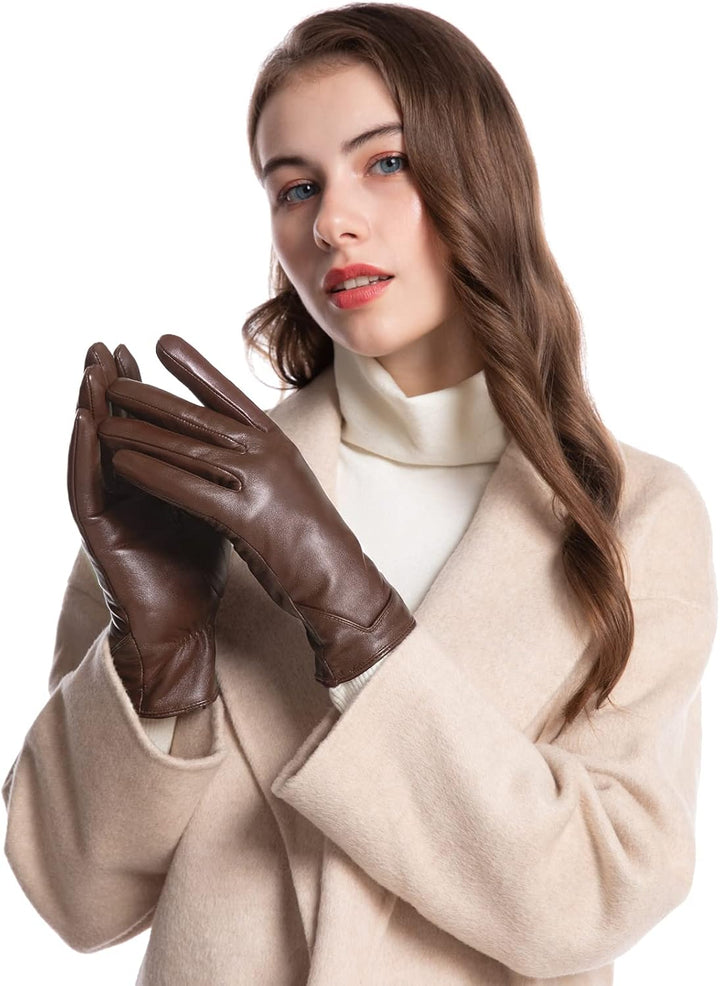 vislivin Touchscreen Handschuhe Damen Winter Lederhandschuhe Warme Leder SMS Handschuhe Braun XL, Br