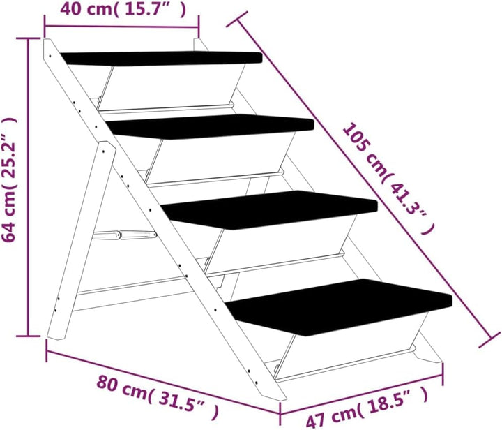 vidaXL Hundetreppe Hunderampe Haustiertreppe Katzentreppe Massivholz Tanne Grau 105 x 47 cm, Grau 10