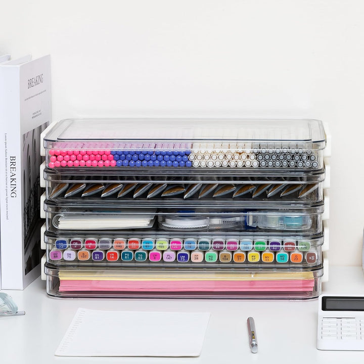 Citylife 5 Pack Bürobedarf Aufbewahrungsbox mit deckel, stapelbar transparent Stiftebox, plastikbox