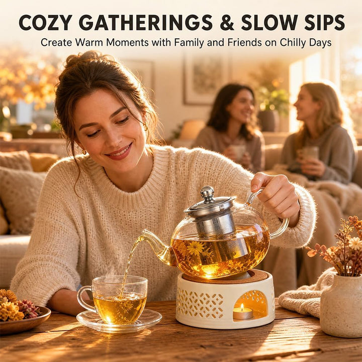 Glas Teekanne mit Stövchen Set, 1000ml Glasteekanne mit Infuser