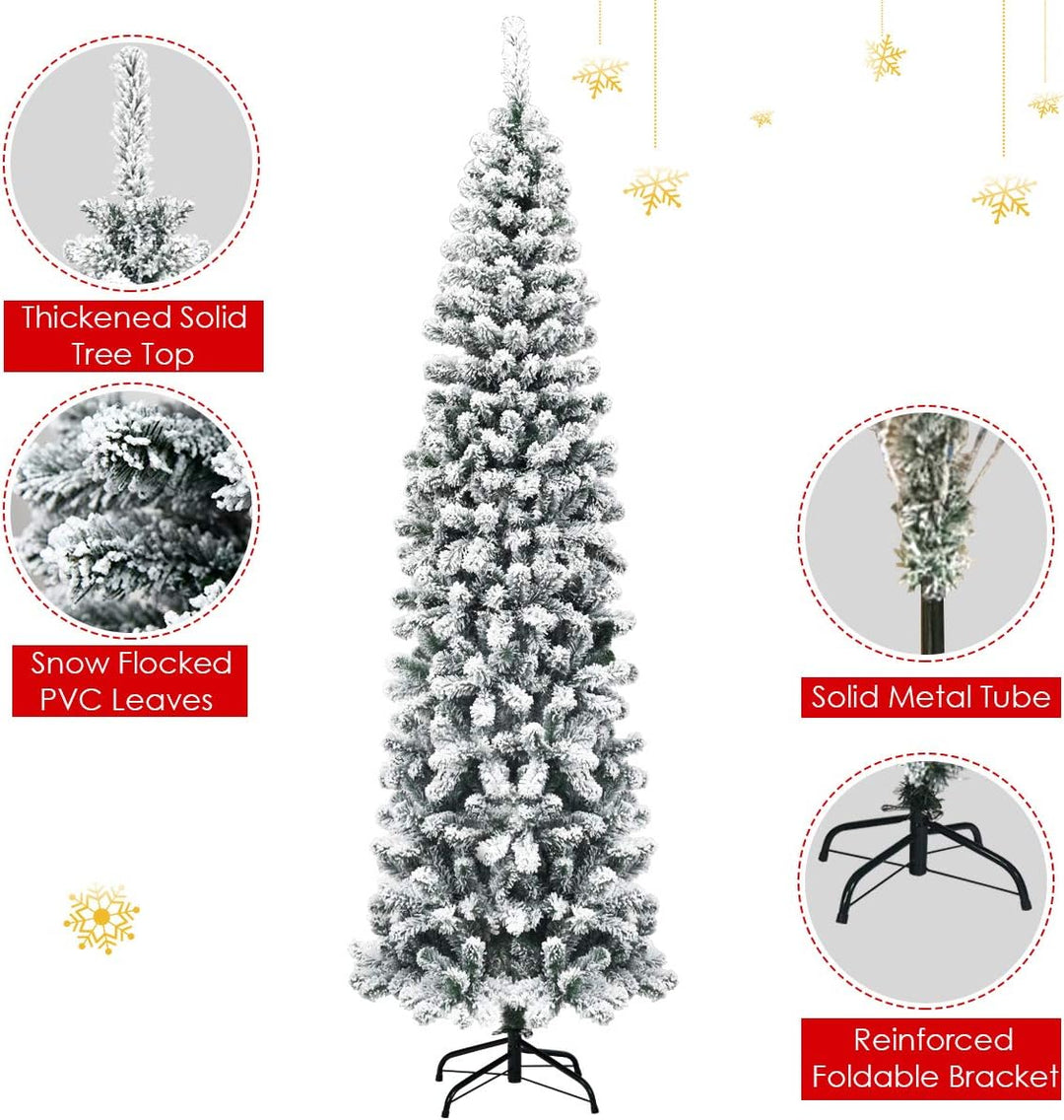 RELAX4LIFE Weisser Bleistift-Weihnachtsbaum 135/180/225 cm, Schneebedeckter Tannenbaum mit Metallstä