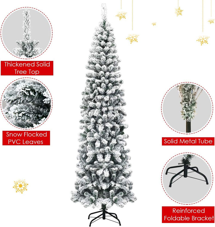 RELAX4LIFE Weisser Bleistift-Weihnachtsbaum 135/180/225 cm, Schneebedeckter Tannenbaum mit Metallstä