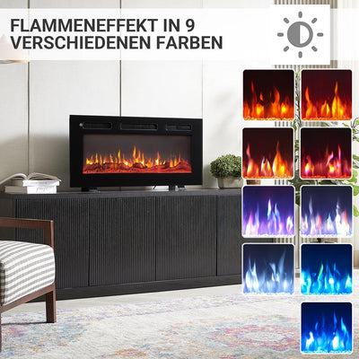 BALDERIA Elektrokamin Leif 36'' | Elektrischer 3 in 1 Stand-, Wand- oder Einbaukamin 3D-Flammeneffek