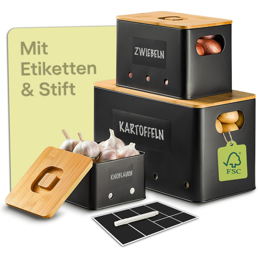 Praknu Kartoffel Aufbewahrungsbox 3er Set – Stapelbar - Mit Belüftung für längere Frische – 𝗙𝗦𝗖® Bam