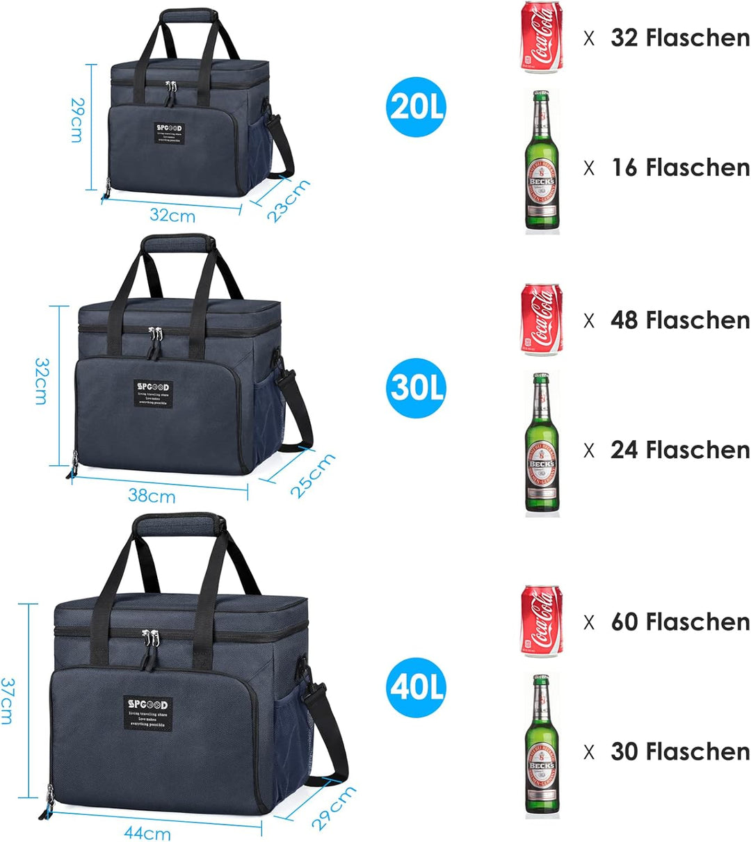 SPGOOD Kühltasche 20L/30L/40L Thermotasche Picknicktasche Gross Isoliert Faltbar Gefriertasche Warmh