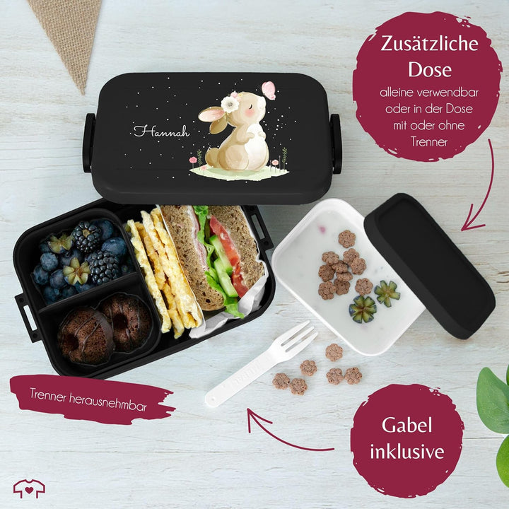 Kinder Bento Box Midi Lunchbox für Mepal Bentobox - Hasen - Brotdose Süsser Hase personalisiert I La