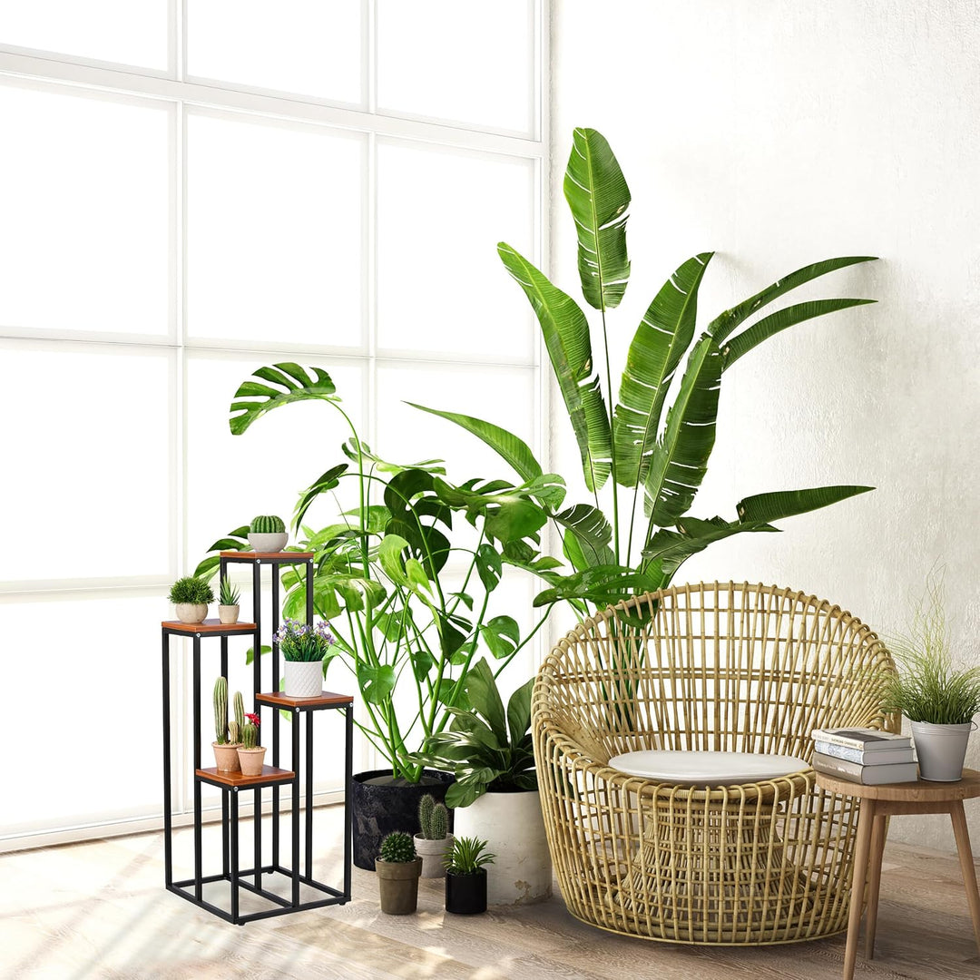 Relaxdays Pflanzenständer Blumentreppe, 4 Ablagen, HxBxT: 80 x 40 x 40 cm, platzsparend, Stahl, MDF,