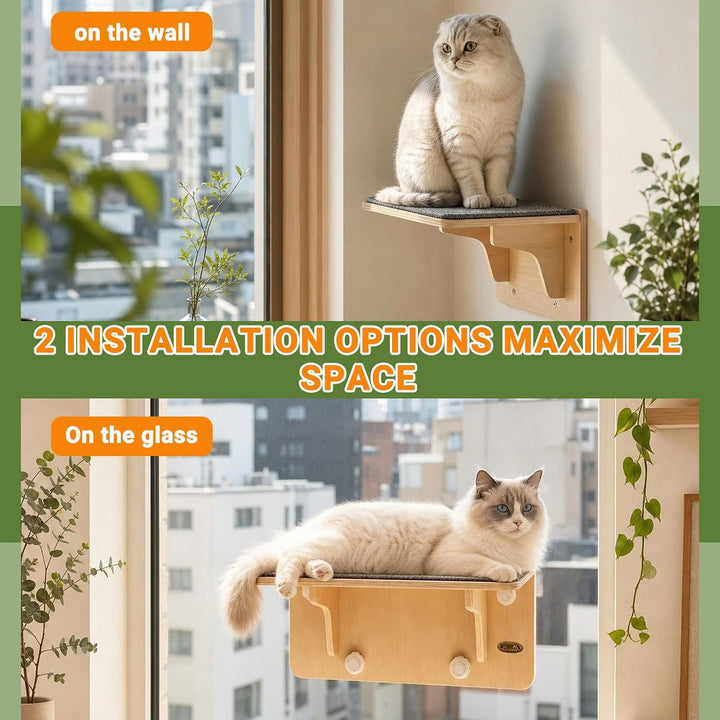 Katzen Hängematte, Katzen Fensterliege, Holz Katzenbett Fenster | mit Abnehmbarem Bezug, Weiche Katz