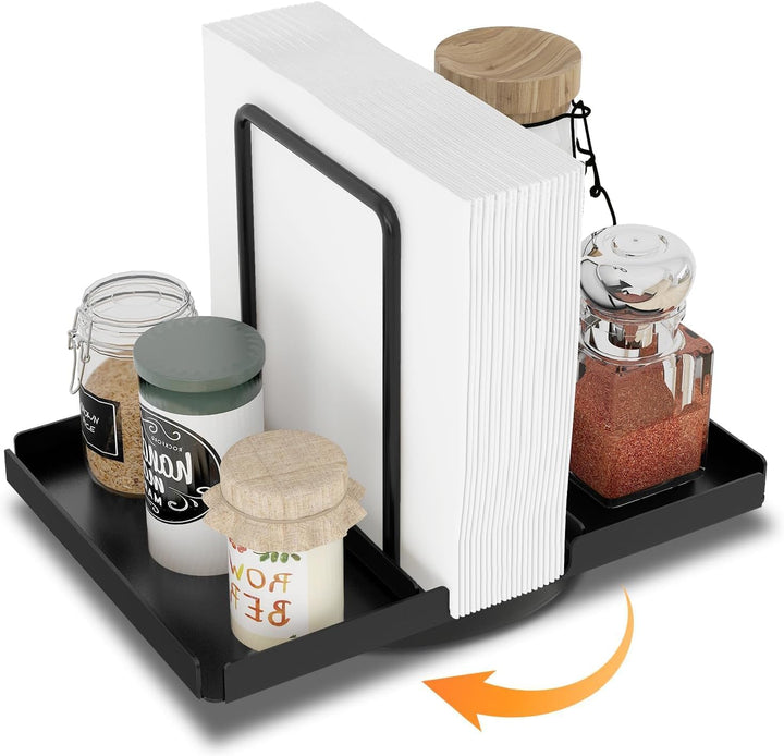 Drehbarer Serviettenhalter Schwarz, Serviettenhalter aus Metall mit Caddy für Salz- und Pfefferstreu