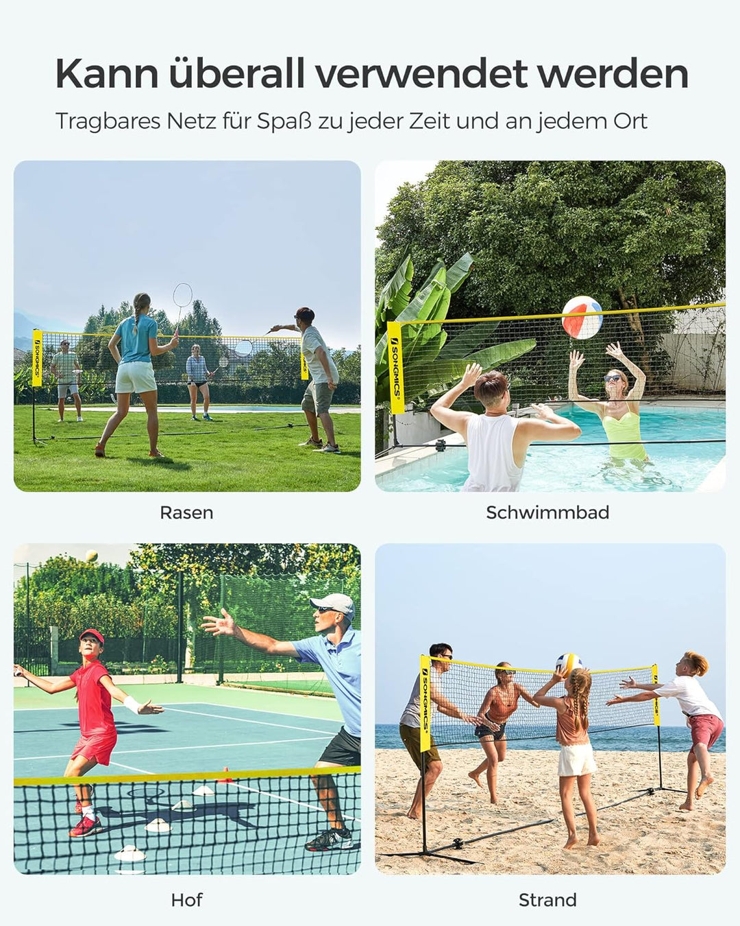 SONGMICS Badmintonnetz, faltbar, einfach zu montieren, leicht zu transportieren, höhenverstellbar (1