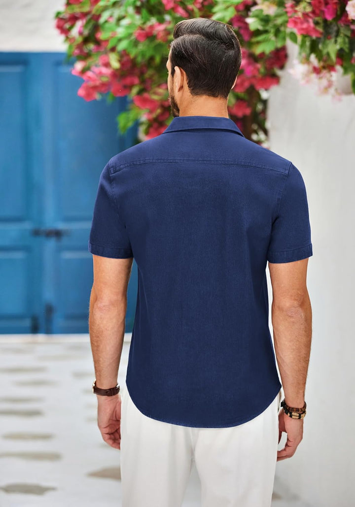 COOFANDY Herren Hemd Kurzarm Jeanshemd Slim Fit Baumwolle Vintage Freizeithemd Sommer Hemden Für Her