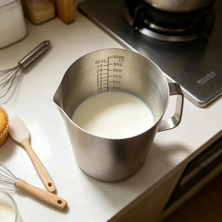 TIANLIN Milchkanne 1000CC(ml), Milchschaum Kanne mit Griff, Milchkännchen Edelstahl mit Deckel, Milc