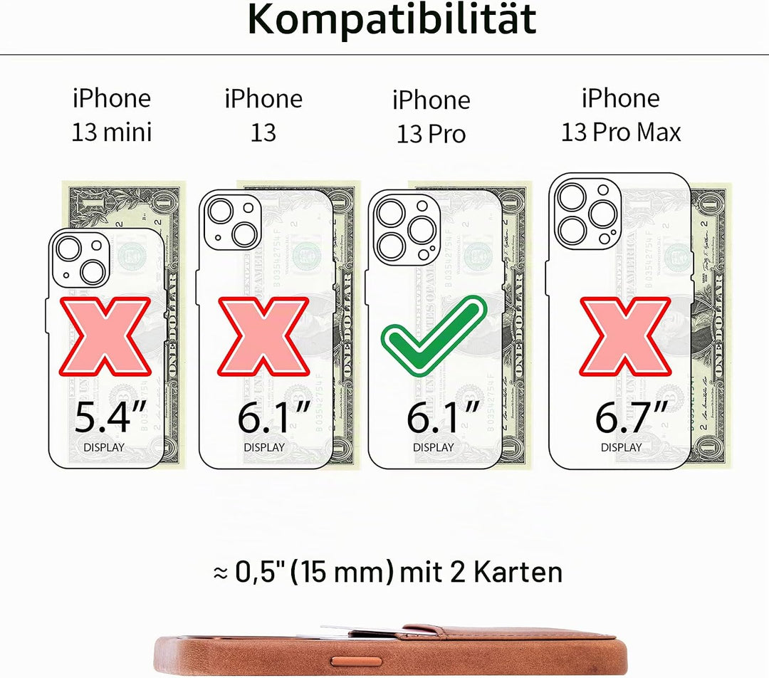 Dockem Echtleder Hülle für iPhone 13 Pro mit Kartenfachen und Integrierter Metallplatte zur Magnetis