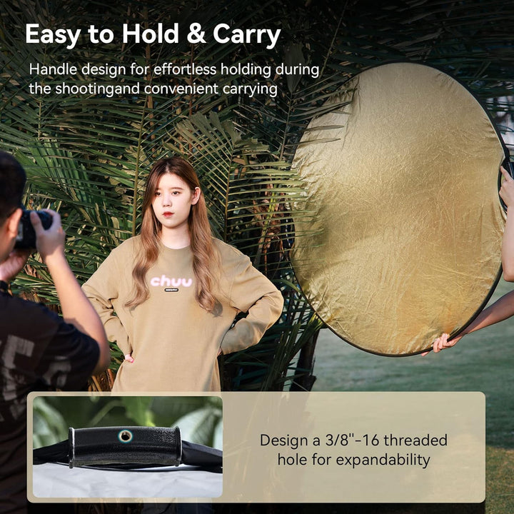 SMALLRIG 5 in 1 Reflektor 110cm 42-Zoll Lichtreflektor, mit Griff, Zusammenklappbarer Fotografie Ref