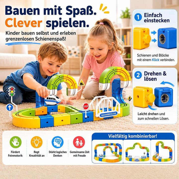 168 PCS Eisenbahn Kinder Elektrisch Cube Track Set, 3D Strecke Flexible Rennstrecke DIY Motorisierte