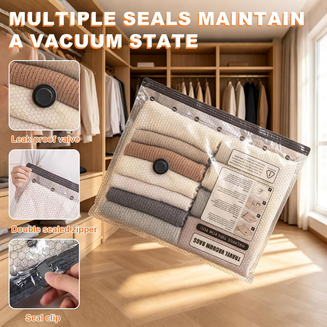 Vakuumbeutel Set mit kabelloser Vakuumpumpe – 9 Stück (3x 40x40cm, 3x 40x50cm, 3x 40x60cm) – Platzsp