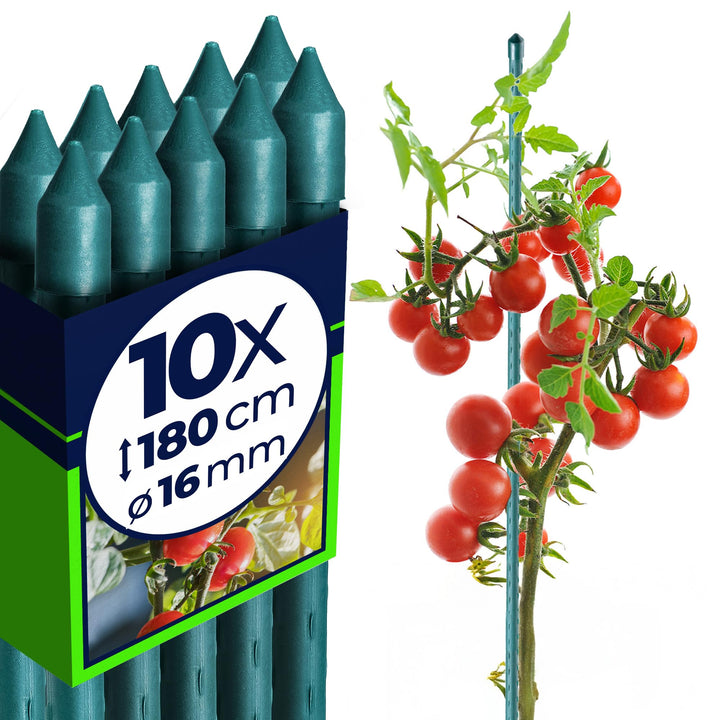KADAX Pflanzstäbe 180 cm x 16 mm, 10er Set – Beschichteter Stahl Rankstab, Pflanzenstütze & Tomatens