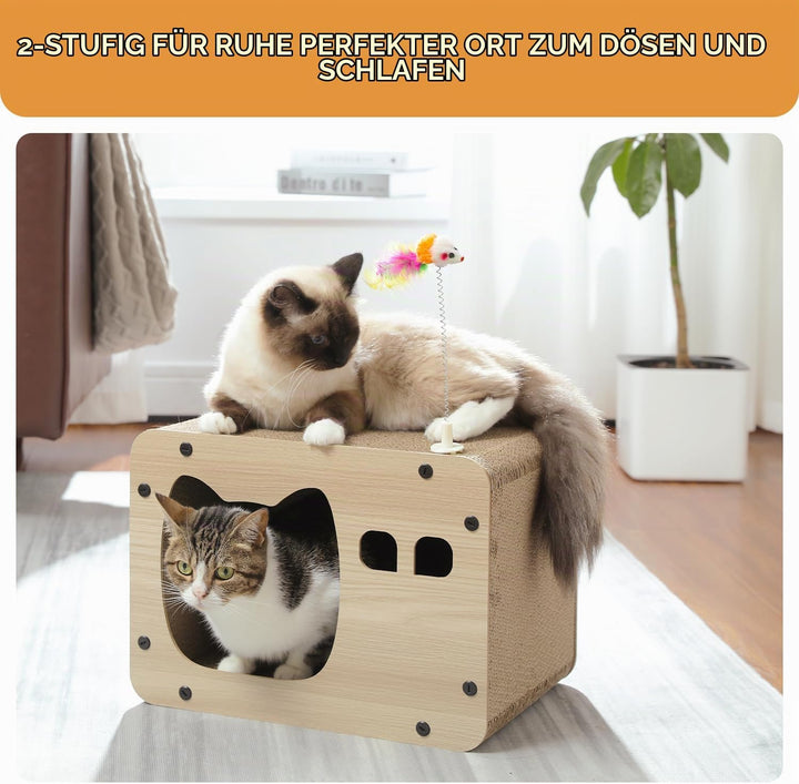 PETEPELA 2 Stücke Kratzbrett für Katzen,Kratzpad Lounge Kratzpappe Katzenhaus mit Höhle, Katzenspiel