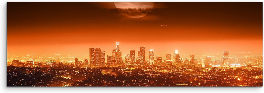 Paul Sinus Art Panorama Fotoleinwand 120x40cm Urbane Fotografie – Dramatischer Vollmond über Los Ang