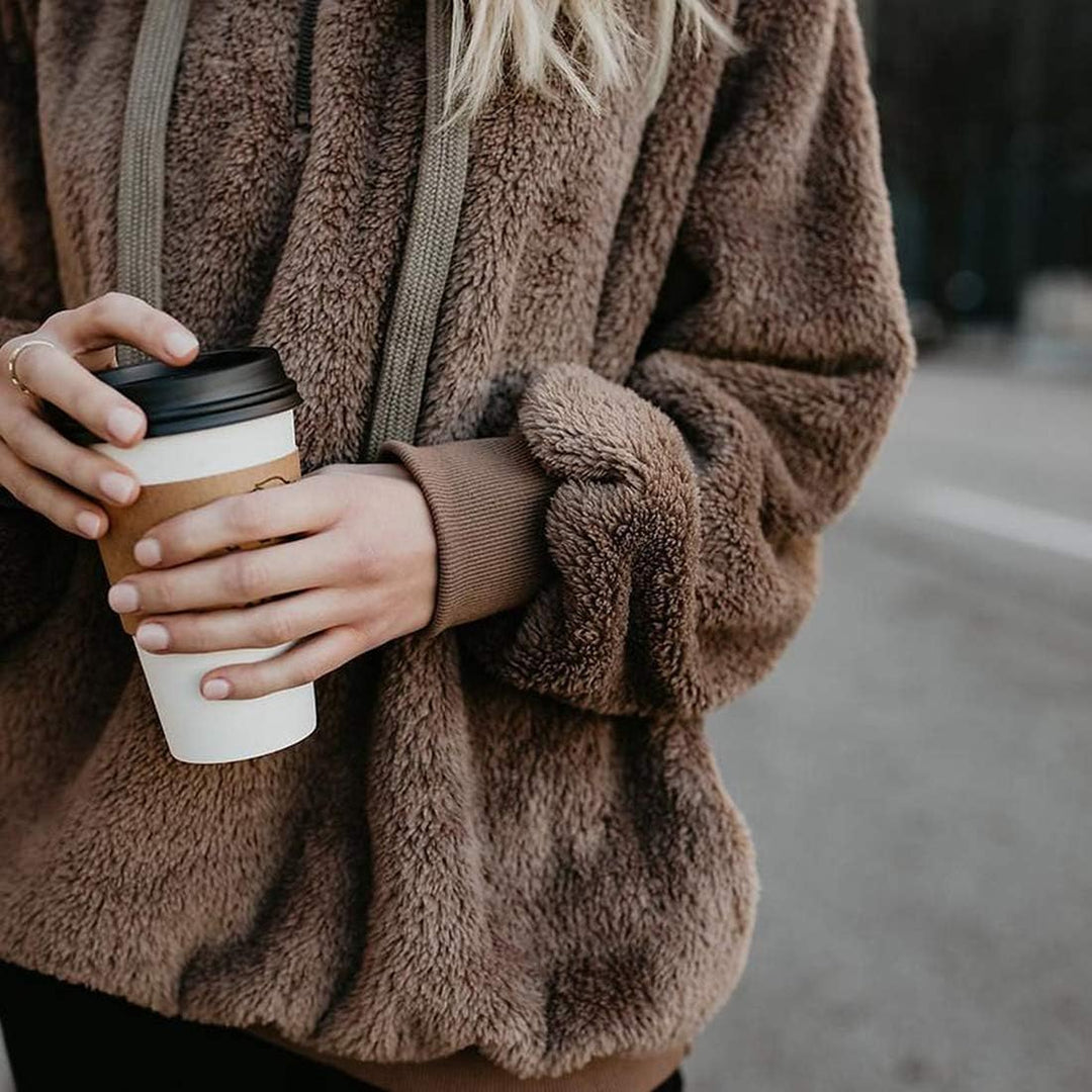 Durio Hoodie Damen Fleece Kapuzenpulli Teddy Fleece Pullover Oversize Sweaterpullover Winter Warm Br