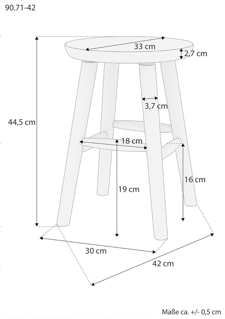 Runder Holz-Hocker als Beistelltisch oder Blumenhocker Schemel aus massiver Kiefer 90.71-42, Holzart