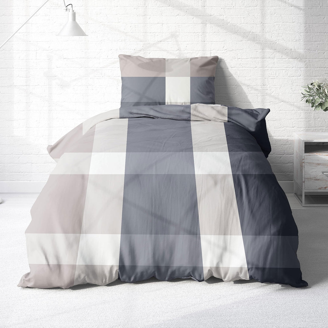 Träumschön Renforce Bettwäsche 135x200 Baumwolle - Karierte Bettwäsche Beige - Bettwäsche Sommer 135