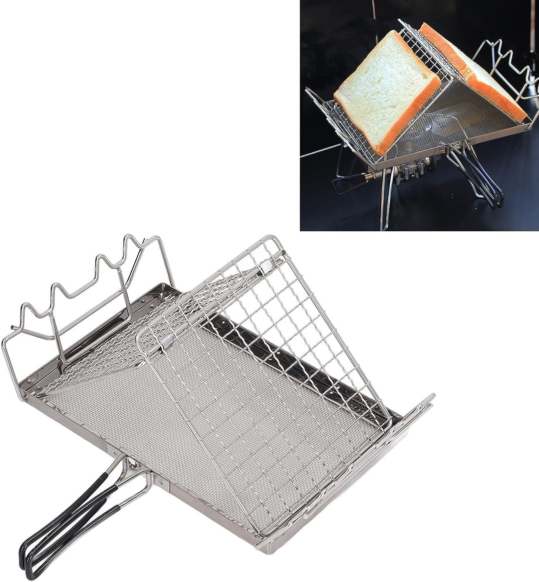 Campingkocher-Toaster, Zusammenklappbarer Toaster aus Edelstahl, Toastgestell, Tragbarer 2-Toast-Bro