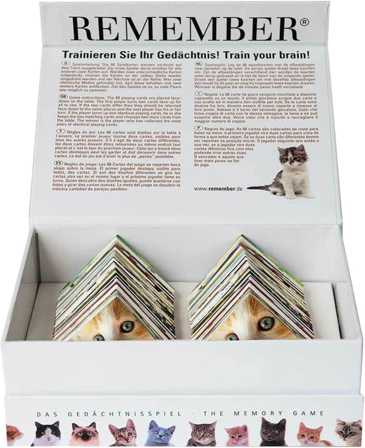 Remember MEM01 Memory Gedächtnisspiel Katzen – 44 Bildpaare für Katzenfreunde (88 Karten) Mehrfarbig