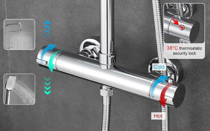 BONADE Duschsystem mit Thermostat Regendusche Duschkopf aus 304 Edelstahl, Duscharmatur Komplettset