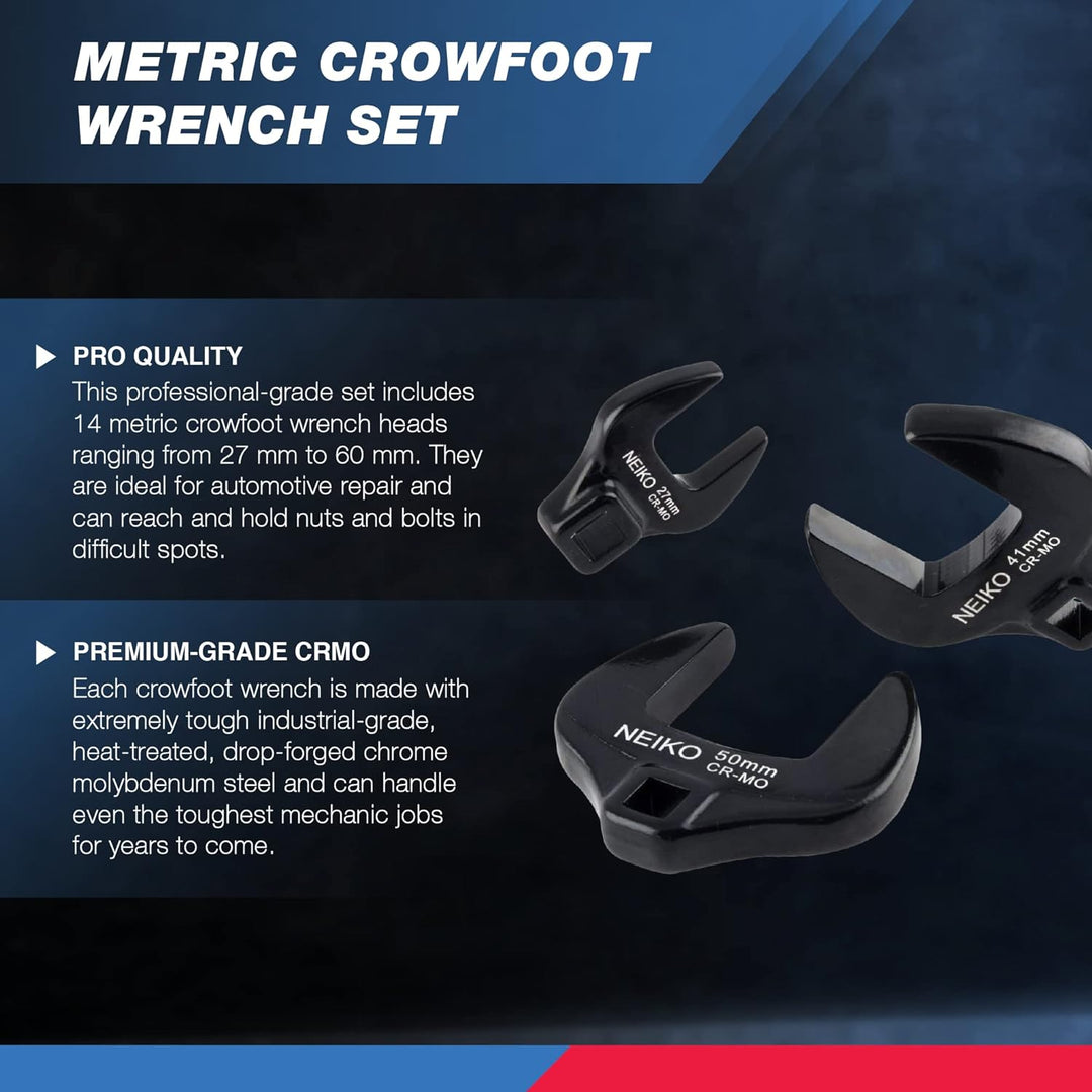 Neiko® 03326 A 1/2 Antrieb Metrisches Crowfoot-Schlüssel Set, Jumbo Grösse, CR-MO, 1–1/40,6 cm – 5,1