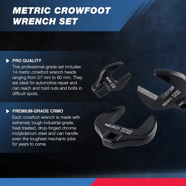 Neiko® 03326 A 1/2 Antrieb Metrisches Crowfoot-Schlüssel Set, Jumbo Grösse, CR-MO, 1–1/40,6 cm – 5,1
