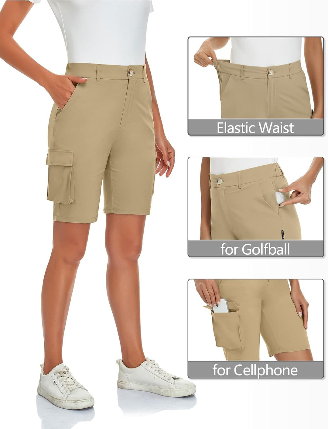 Soneven Wanderhose Damen Kurz Cargoshorts Bermuda Shorts Sommer Outdoor Trekkinghose Leichte Schnell