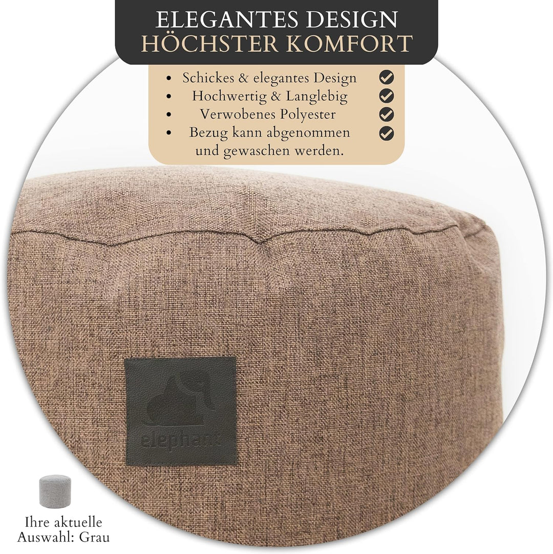 Elephant Living - Der Footstool Pouf - Premium Indoor Hocker rund - hergestellt aus hochwertigem, ve