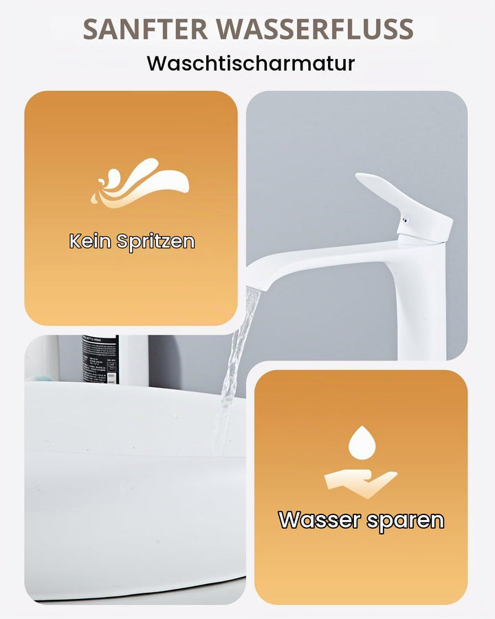Bad Wasserhahn Weiss Wasserfall Badarmatur Hoch Waschtischarmatur Einhebel Mischbatterie aus Messing