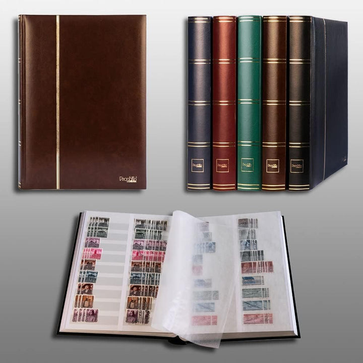 Prophila 60 weisse Geteilte Seiten Briefmarkenalbum Einsteckbuch wattierter brauner Einband