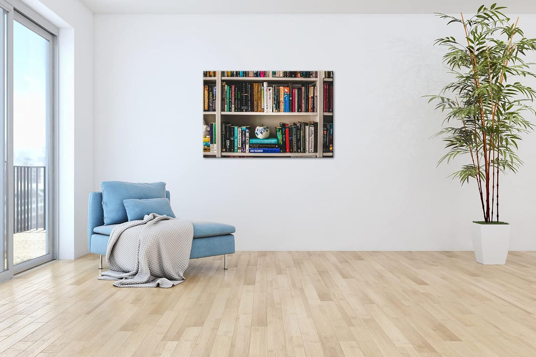 deyoli Rand volles Bücherregal Format: 120x80 cm als Leinwandbild, Motiv fertig gerahmt auf Echtholz