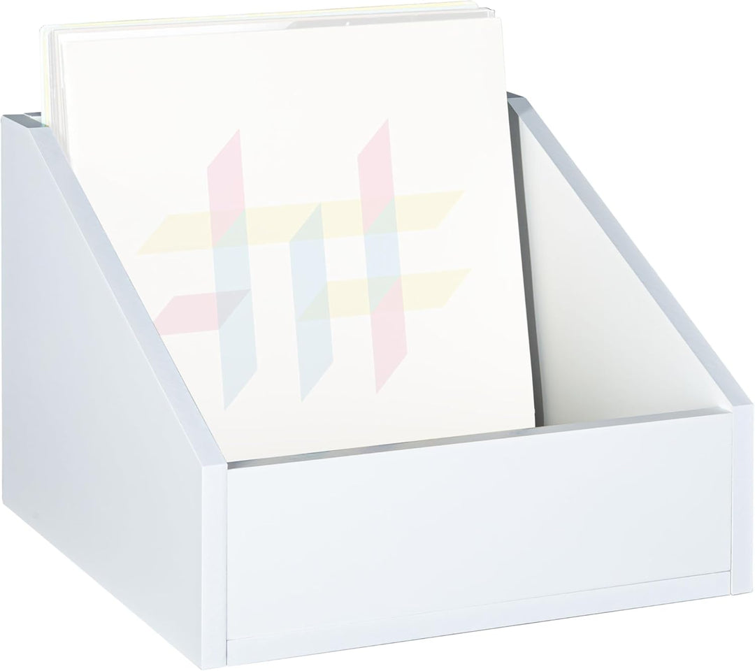 Music Store Vinyl Container 110, Weiss, Stabiler MDF-Holz LP Aufbewahrung, Kapazität bis zu 110 Viny