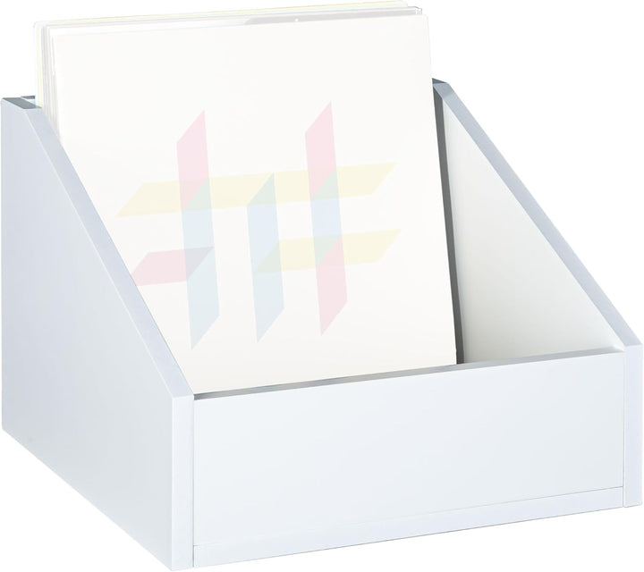 Music Store Vinyl Container 110, Weiss, Stabiler MDF-Holz LP Aufbewahrung, Kapazität bis zu 110 Viny