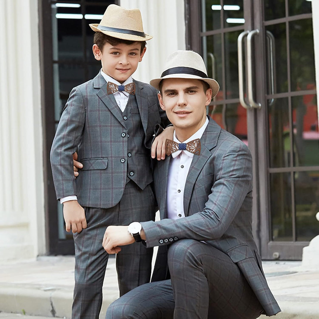 Mr.Van Klassische Holzfliege Set für Herren Jungen 2PCS, Kinderfliege Verstellbar Fliege für Hochzei