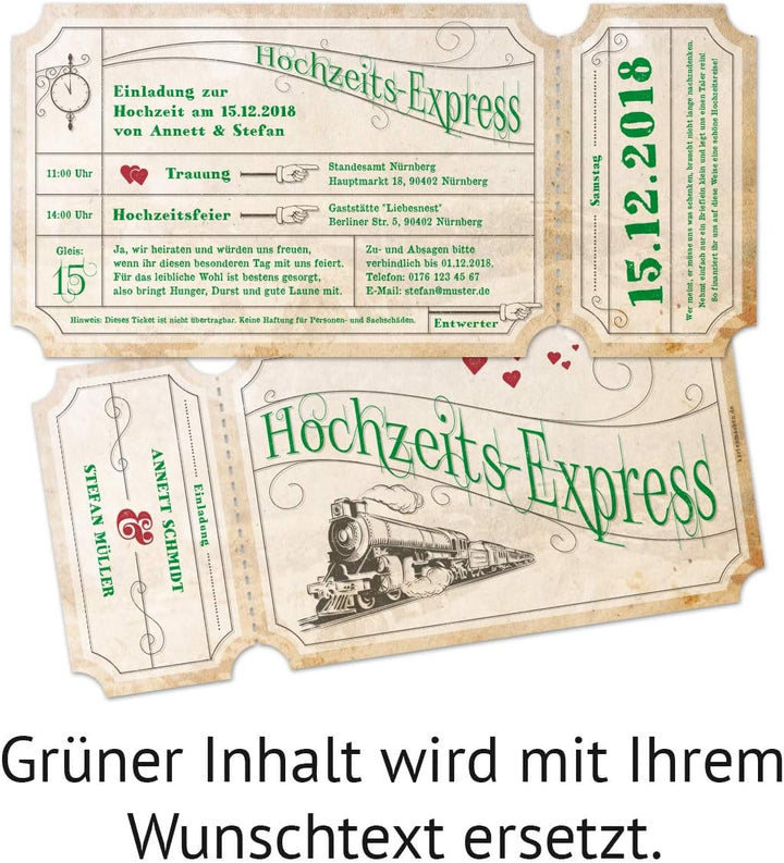 Kartenmachen.de 10 x Lasergeschnittene Vintage Hochzeitseinladungen individuell mit Ihrem Inhalt und