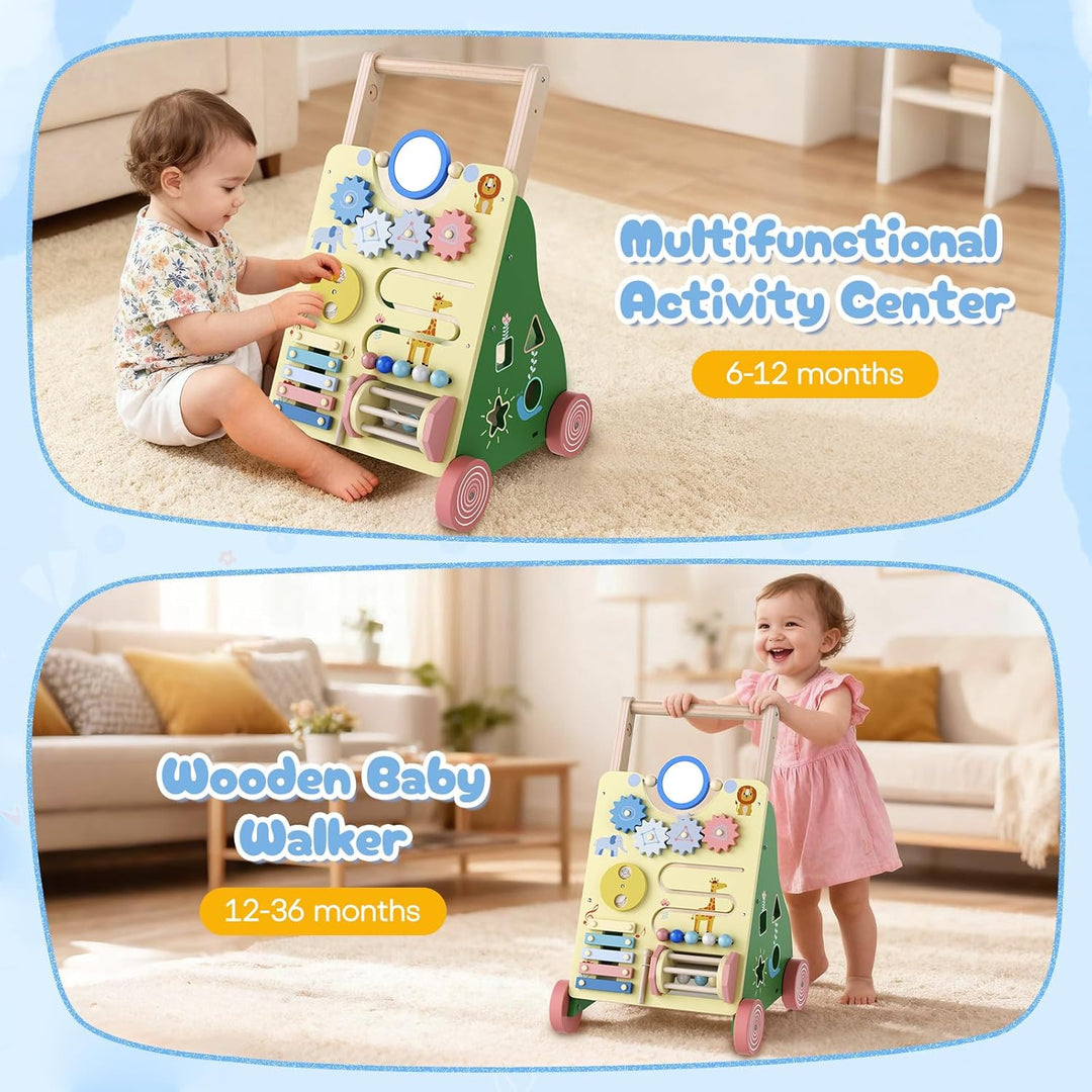 Lauflernwagen Holz, 10 in 1 Montessori Spielzeug Multifunktion,Einstellbar Baby Walker mit Activity