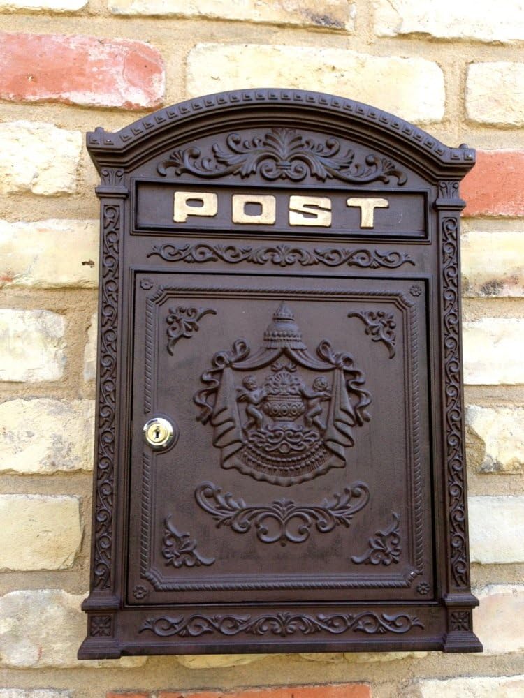 Antikas - Briefkasten London braun aus Alu wie historisch englischer Wandbriefkasten