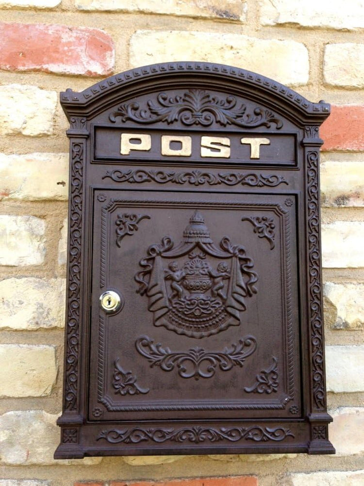 Antikas - Briefkasten London braun aus Alu wie historisch englischer Wandbriefkasten