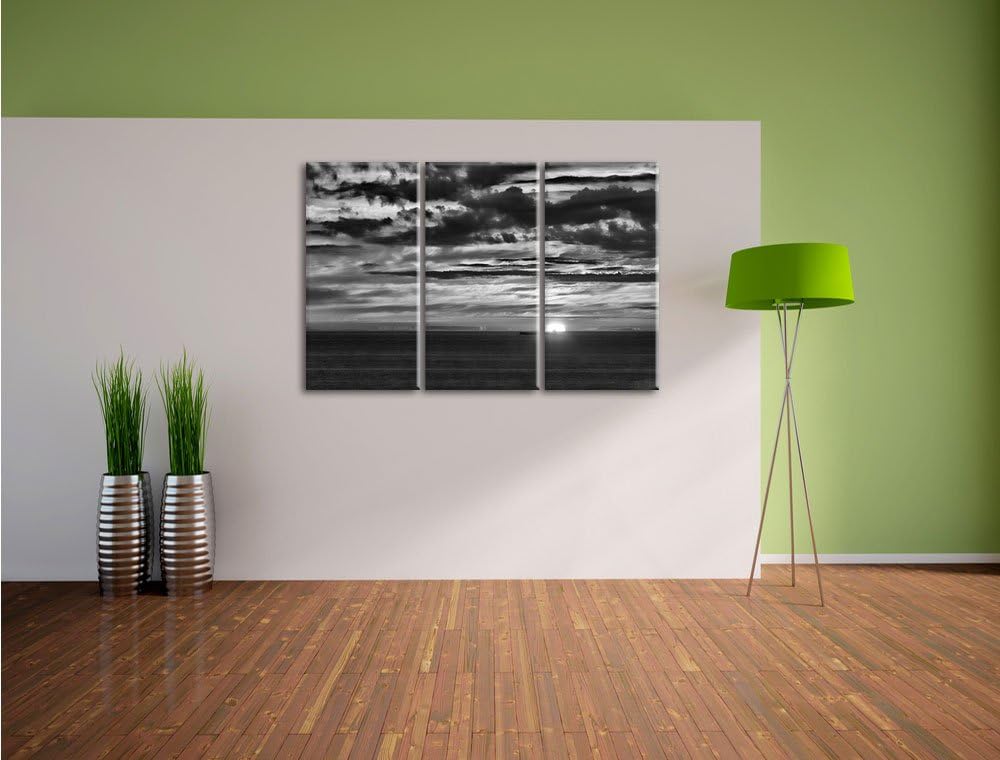 Pixxprint Sonnenuntergang über Meer als Leinwandbild/Grösse: 3 Teilig (120x80) cm/Wandbild/Kunstdruc
