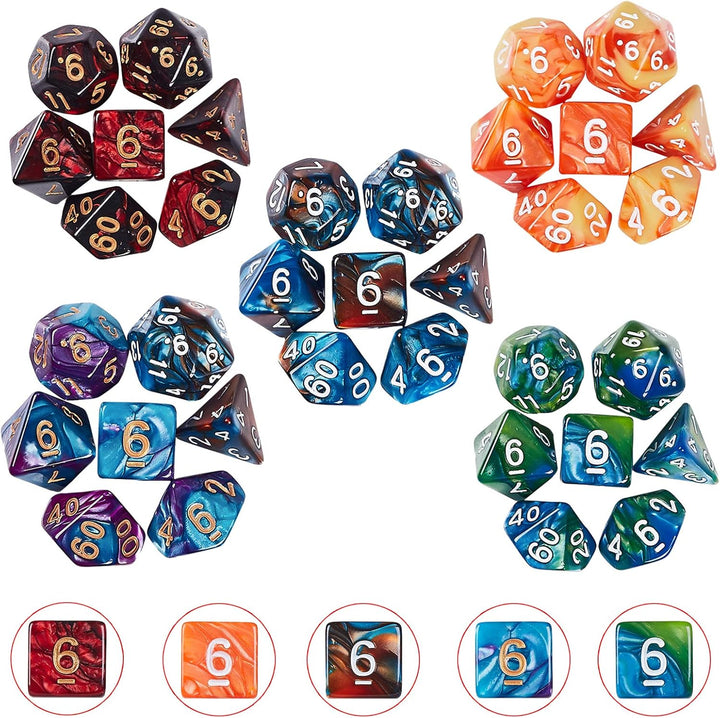 QMAY DND Würfel Set, 140PCS Vieleck Spiel Würfel, 20 Farben Doppel-Farben DND Würfel Rollenspiele Wü