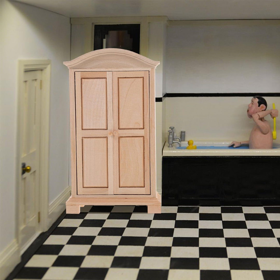 HEMOTON Miniatur Holzkleiderschrank Modell Puppenhaus Miniatur Kleiderschrank Handgefertigtes Miniat