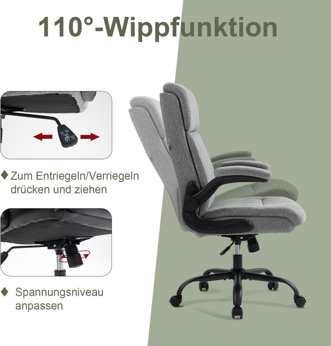 CASTLOVE Ergonomischer Bürostuhl - Schreibtischstuhl mit Rückenlehne - Hochklappbare Armlehne - Hohe