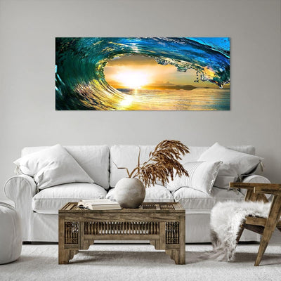 Wandbilder Dekoration Wohnzimmer Ozean Welle Sonne Klima Panorama Bilder auf Leinwand 120x50cm Leinw