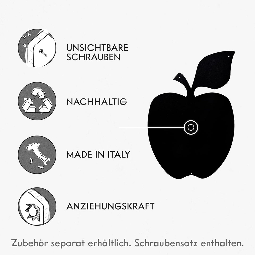 KalaMitica Apfel Design magnetische Kreidetafel aus Stahl, Anthrazit, 56x38x0,12cm, Apfel